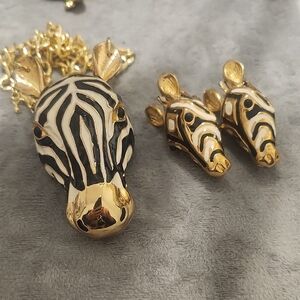 Zebra Pendant and Earrings Set